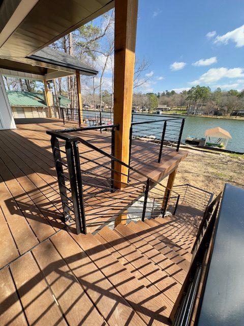 A contemporary railing design with horizontal bars.